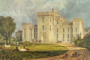Utsikt over Hampton Court fra nordvest, ca. 1806 (penn og blekk og akvarell over blyant på vevd papir) av Joseph Mallord William Turner