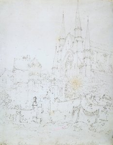 West Window, Worcester Cathedral (blyant på hvitt papir) av Joseph Mallord William Turner