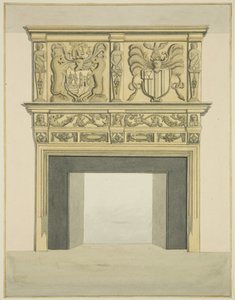 Skorsteinsstykke i tidligere bolig til Sir John Knight, Temple Street (akvarell på papir)