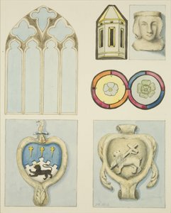 Detaljer om interiøret i Temple Church (akvarell på papir) av Joseph Manning
