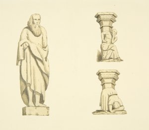 Figur og to takstoler i nisjer til Tower of St Mary Redcliffe (akvarell på papir) av Joseph Manning