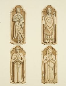 Fire figurer som dekorerer dørene laget av Clarke, på hver side av alteret til St Mark's (akvarell på papir) av Joseph Manning