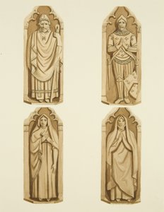 Fire figurer som dekorerer dørene laget av Clarke, på hver side av alteret til St Mark