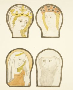 Fire hoder i glassmalerier sør for koret i Bristol Cathedral (akvarell på papir) av Joseph Manning