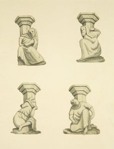 Fire takstoler på tårnet (opprinnelig støttende statuer) av St Mary Redcliffe (akvarell på papir) av Joseph Manning