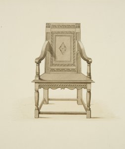 Gammel stol hentet fra Woodspring Priory i Temple Church (akvarell på papir) av Joseph Manning