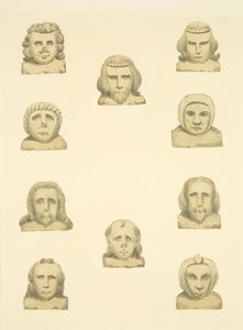 Ti hoder i frise rundt nordverandaen til St Mary Redcliffe (akvarell på papir) av Joseph Manning