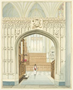 Koret fra sørgangen til Bristol Cathedral (akvarell på papir) av Joseph Manning