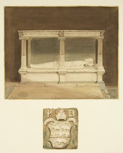Biskop Paul Bushs grav og våpenskjold i Bristol Cathedral (akvarell på papir) av Joseph Manning