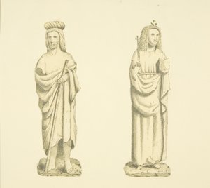 To figurer i nisjer av Tower of St Mary Redcliffe (akvarell på papir) av Joseph Manning