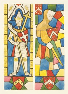 To figurer i glassmalerier av kor i Bristol Cathedral (akvarell på papir) av Joseph Manning