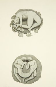 To lyskesteiner i taket når de kommer inn norddøren til Bristol Cathedral (akvarell på papir) av Joseph Manning