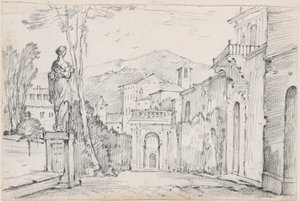 En romersk gate med Monte Cavo i det fjerne av Joseph Marie Vien