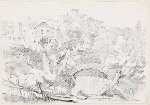 En foss nær en Hilltown i Italia av Joseph Marie Vien