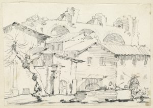 Hus på nordsiden av Forumet med Basilica of Maxentius Beyond av Joseph Marie Vien