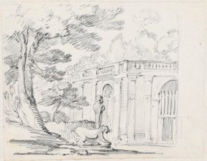 Loggia og statuer i en italiensk hage av Joseph Marie Vien