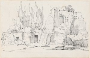 Romerske ruiner med et stativ av sypresser av Joseph Marie Vien