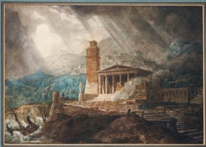 En Capriccio av en romersk havn under en storm av Joseph Michael Gandy