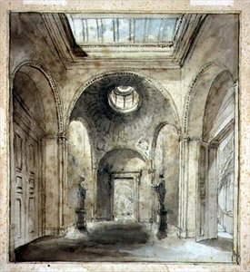 Forrommet til Sir Francis Chantreys skulpturgalleri i 30 Belgrave Place designet av Sir John Soane (1753-1837) (akvarell og blyant på papir) av Joseph Michael Gandy