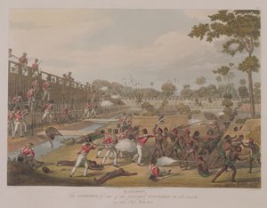 Rangoon: The Storming of one of the Main Stockades 8. juli 1824, plate 15 fra 