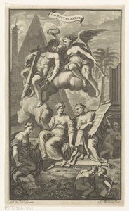 Hercules kronet av Victoria CD. Bruyns Reysen (tittel på objekt) Tittelside for: Cornelis de Bruyn, Reizen, 1698 av Joseph Mulder