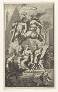 Hercules kronet av Victoria Voyage de C. le brun (tittel på objekt) Tittelside for: Cornelis de Bruyn, Voyage au Levant, 1700 av Joseph Mulder
