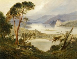 Oberwesel med Schönburg slott, ved Rhinen, 1840