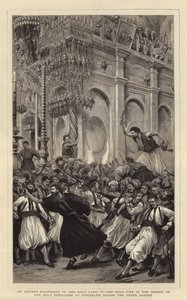 En kunstners pilegrimsreise til det hellige land, VI, den hellige ild i Den hellige gravs kirke i Jerusalem under den greske påsken