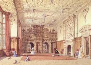 Crewe Hall, Cheshire (toalett og gouache) av Joseph Nash