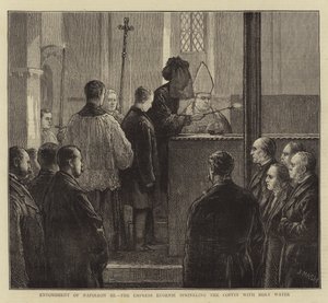Begravelse av Napoleon III, keiserinne Eugenie sprinklet kisten med hellig vann