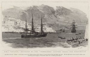 HMS Sultan, eskortert av Temeraire, forlater Malta til Portsmouth