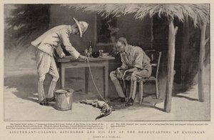 Oberstløytnant Kitchener og hans kjæledyr ved hovedkvarteret i Kassingar