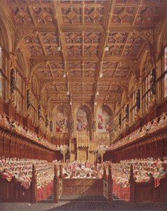 Dronning Victoria i House of Lords (fargegravering) av Joseph Nash