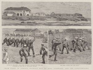 Sham Fight i Jamaica mellom Men of HMS Forward og Constabulary av Joseph Nash