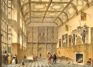 The Great Hall, Hatfield, Berkshire, 1600, illustrasjon fra 'Architecture of the Middle Ages', 1838 av Joseph Nash