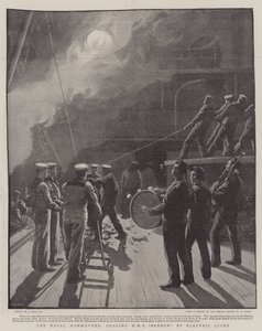 The Naval Manoevres, coaling HMS Benbow by Electric Light