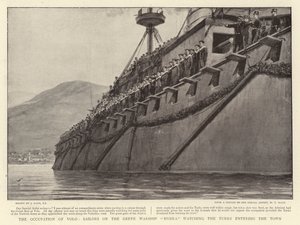 Okkupasjonen av Volo, sjømenn på det greske krigsskipet Hydra ser på tyrkerne som kommer inn i byen