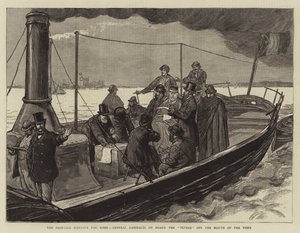 Den foreslåtte havnen for Roma, general Garibaldi om bord på Tevere utenfor munnen til Tiberen