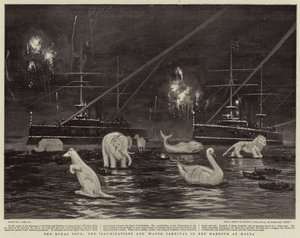 Royal Tour, Illuminations and Water Carnival i havnen på Malta av Joseph Nash