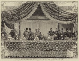 Statens forestilling ved Royal Italian Opera, Royal Box (gravering) av Joseph Nash