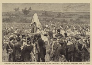 Avduking av monumentet til offiserene og mannskapet på HMS Eurydice på Shanklin Cemetery, Isle of Wight