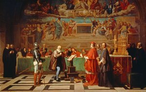 Galileo Galilei (1564-1642) før medlemmer av Det hellige kontor i Vatikanet i 1633, 1847