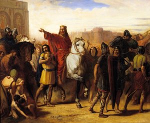 Triumfinngang for kongen av frankene Clovis I (466-511) til Tours i 508. Maleri av Joseph Robert Fleury (eller Robert-Fleury