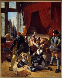 Religionskrig: "" Scene de la Saint Barthelemy, attentat mot Briou, guvernør for prinsen av Conti, 24.08.1572"" Maleri av Joseph Nicolas Robert Fleury (1797-1890) 1833 Søn. 1,64x1,3 m