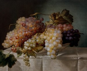 Stilleben med druer i et porselensfat av Joseph Nigg