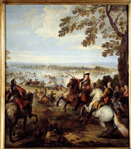 Passage of the Rhine by Armee of Louis XIV (1638-1715), et Tholhuis-maleri av Joseph Parrocel (1646-1704) Søn. 2,34x1,64 m