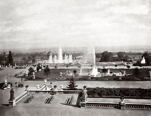 The Crystal Palace i London: terrasser og fontener, ca. 1870 (s/hvitt-bilde)