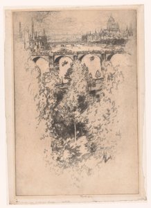 London over Waterloo Bridge (tittel på objekt) av Joseph Pennell (signed by artist)