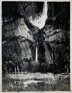Ved foten av fossen, av Joseph Pennell (1857-1926), gravering av Joseph Pennell
