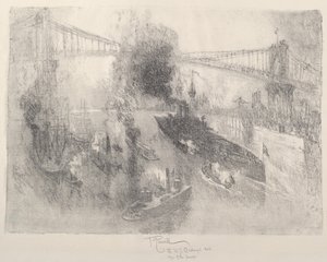 Slagskipet kommer hjem, 1917. av Joseph Pennell